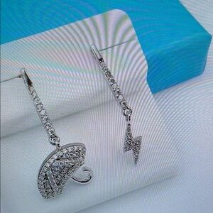 Silver Umbrella and Lightning Bolt Earrings